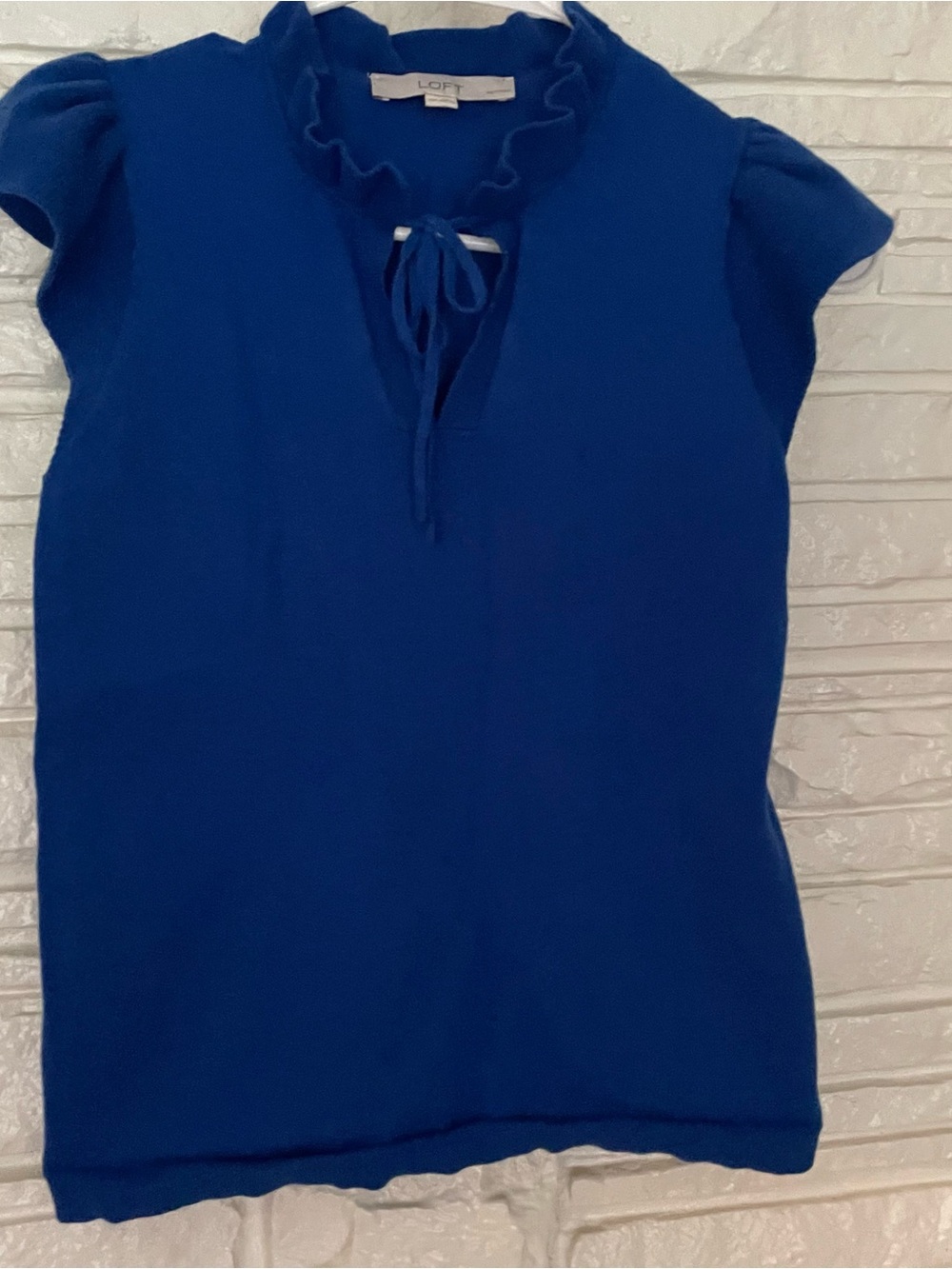 LOFT Cobalt Blue Ruffle Tie-Front Sleeveless Top